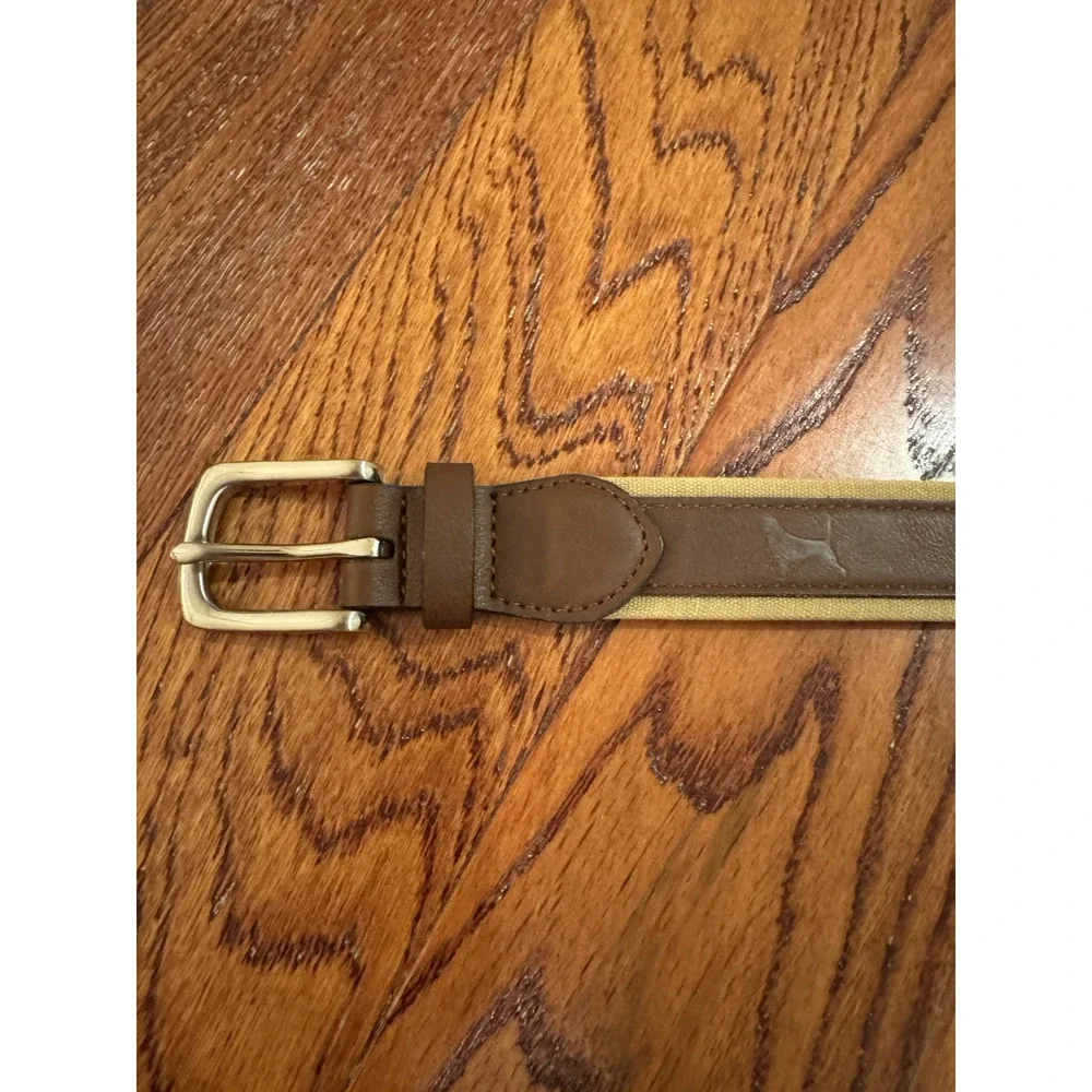 Belt Boys Large 30-32 Men's Small Khaki Brown Silver Tone Buckle Dogs Stamped